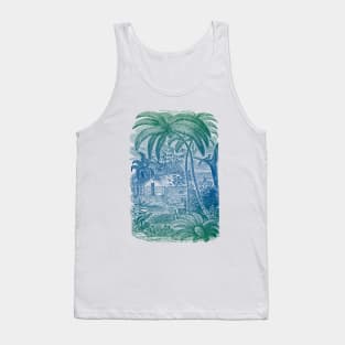 Tropical Vintage Illustration Palm Trees Beach Botanical Tank Top